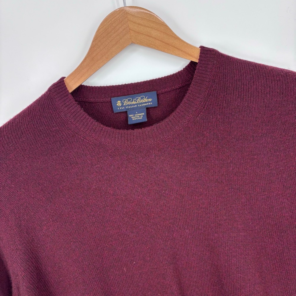 VTG Brooks Brothers 3 Ply Italian Cashmere Crewneck Sweater Mens Large Burgundy